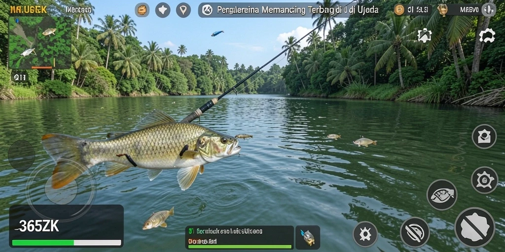 Tampilan gameplay menakjubkan saat menangkap ikan dalam 365ZK.