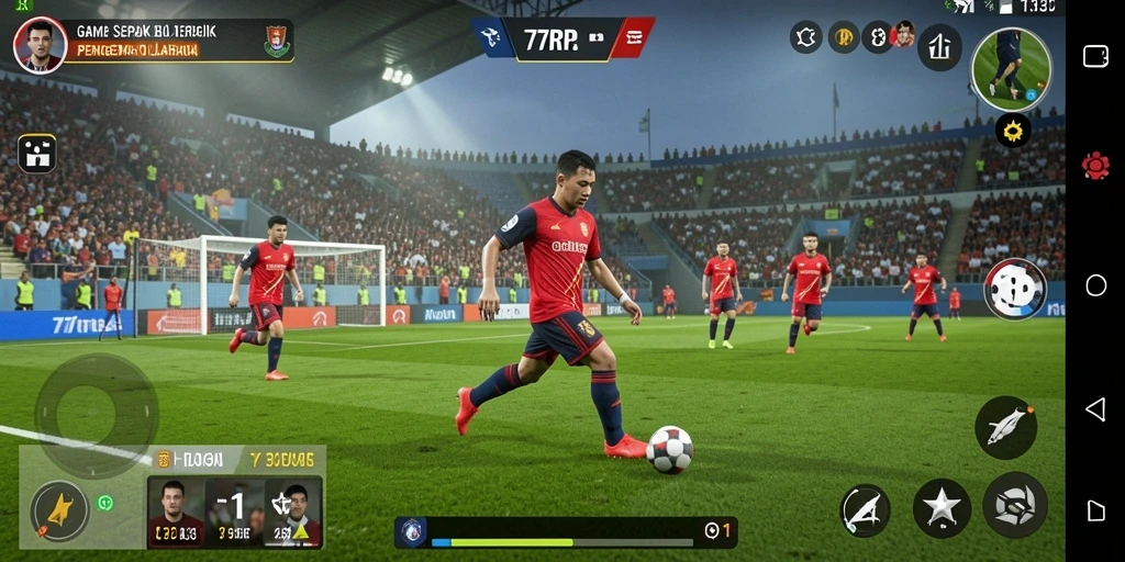 Tampilan gameplay intens dari pertandingan sepak bola penuh aksi.