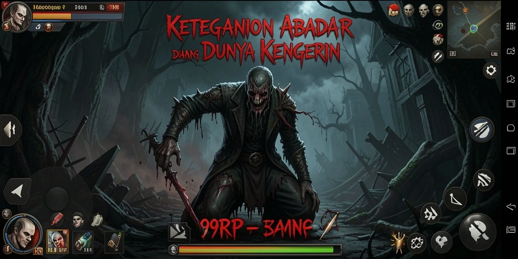 Tangkapan layar gameplay dari <strong>99RP</strong> yang menunjukkan suasana horor yang mencekam.