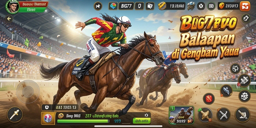 Tampilan gameplay mendebarkan dari BIG77 saat balapan sengit.
