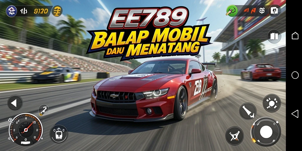 Screenshot aksi gameplay balap di EE789 yang menegangkan.