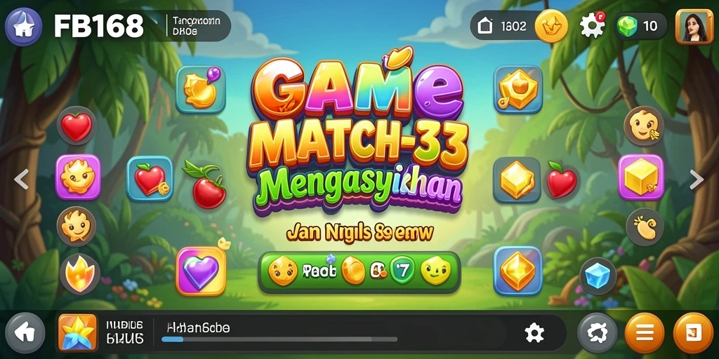 Screenshot gameplay FB168 yang menunjukkan momen mencocokkan permata.