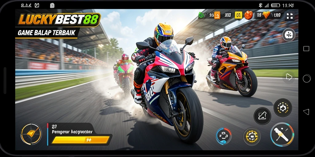 Tampilan gameplay balap motor yang mendebarkan dan realistis.