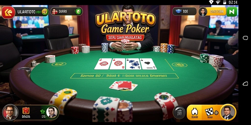 Tangkapan layar dari gameplay ULARTOTO yang menampilkan aksi poker yang seru.